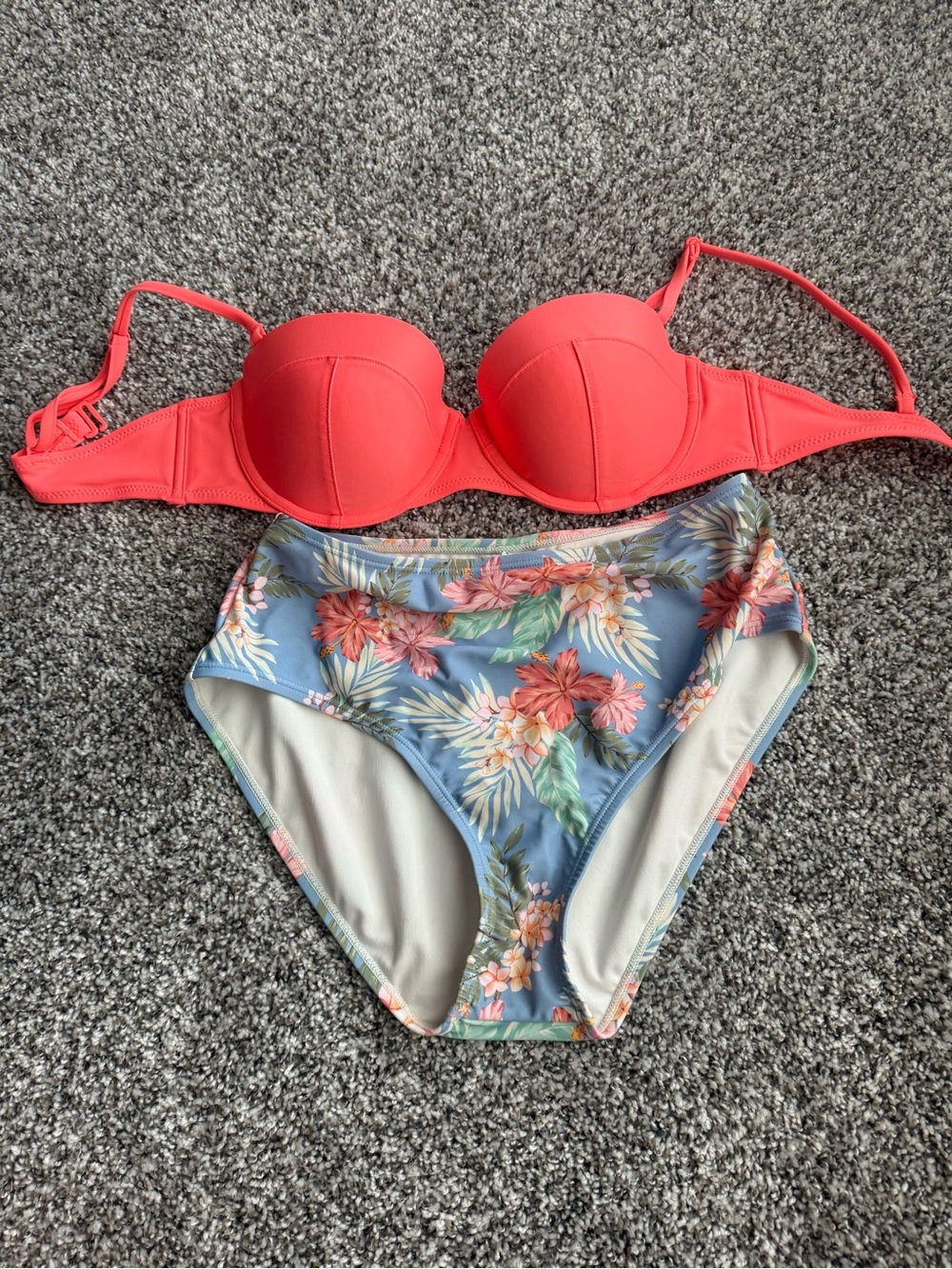 True Craft Coral Molded Balconette Top with Blue Floral High-Waist Bottoms